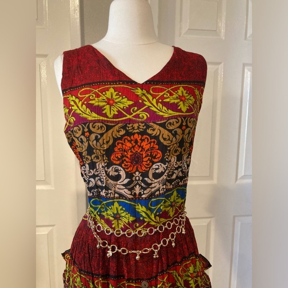 BILA Bohemian Red and Green Maxi Dress SIZE S - Picture 4 of 7